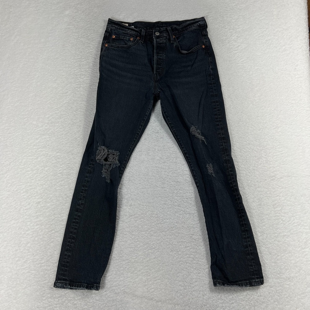 Levis 501 S Skinny Jeans Women's 28x28 (29x27) Button Fly Stretch Denim Black